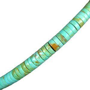 Green Turquoise Stone Beaded  Necklace Rondelle 17.5 Inch Graduating Strand Vint